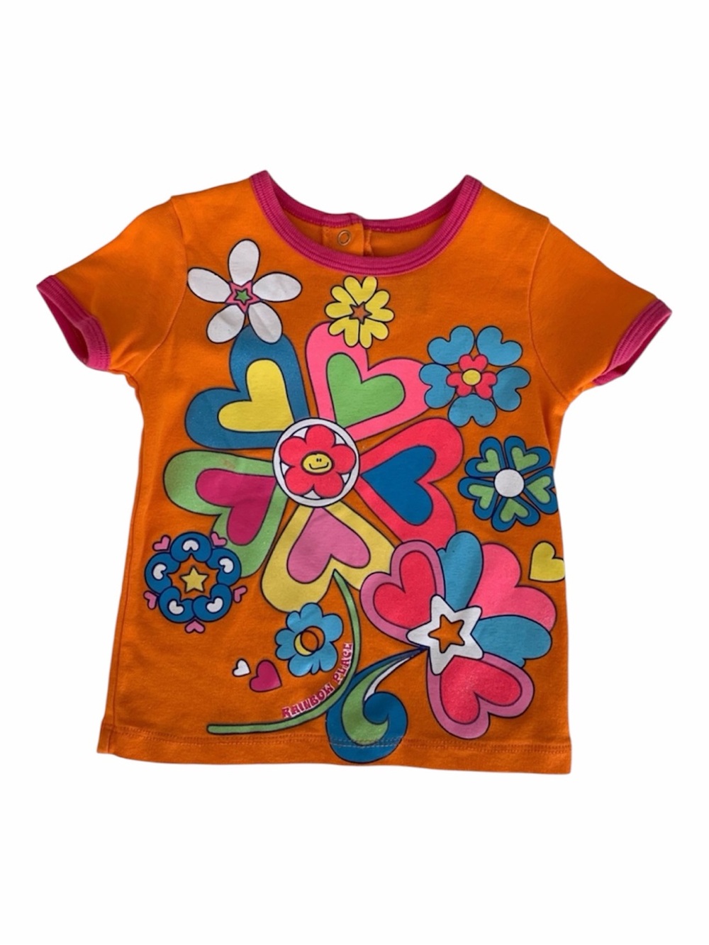 The Children’s Place Girls Orange Pink Floral Heart Short Sleeve Shirt Size 24M
